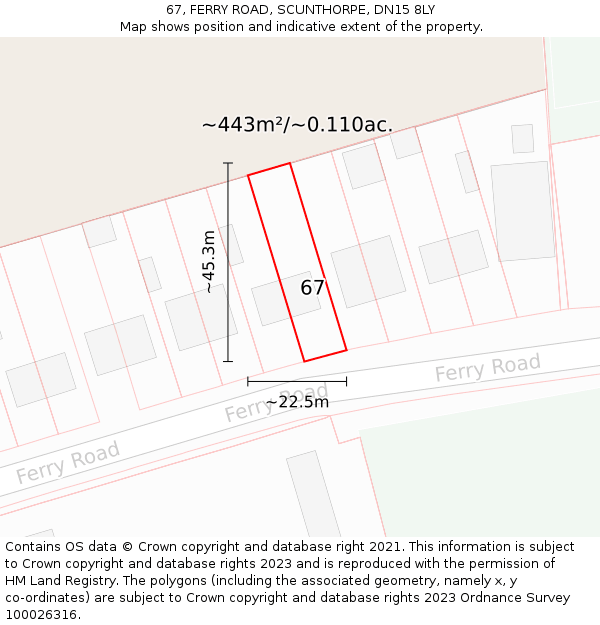 67, FERRY ROAD, SCUNTHORPE, DN15 8LY: Plot and title map