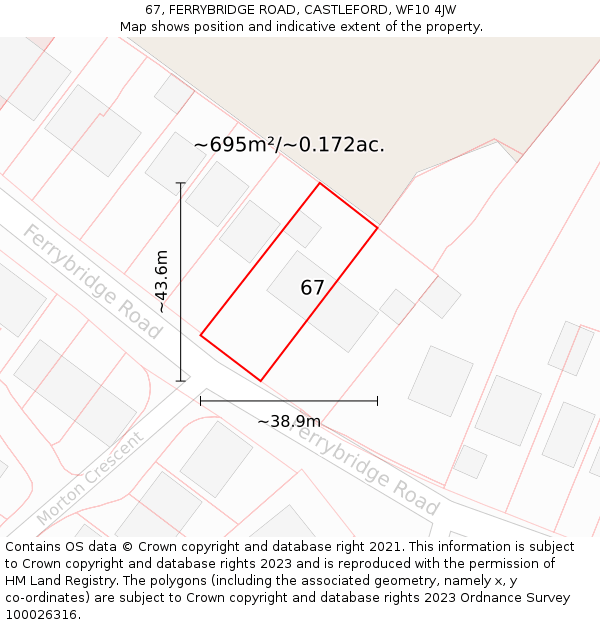 67, FERRYBRIDGE ROAD, CASTLEFORD, WF10 4JW: Plot and title map