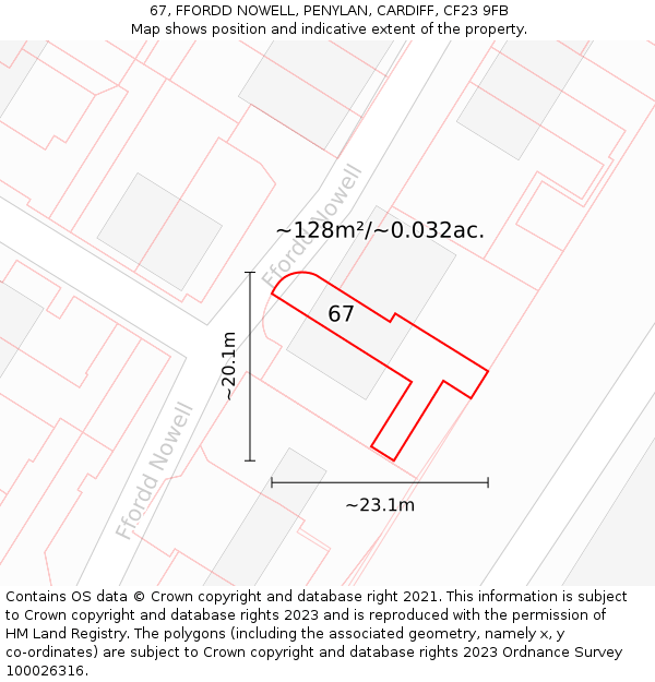 67, FFORDD NOWELL, PENYLAN, CARDIFF, CF23 9FB: Plot and title map