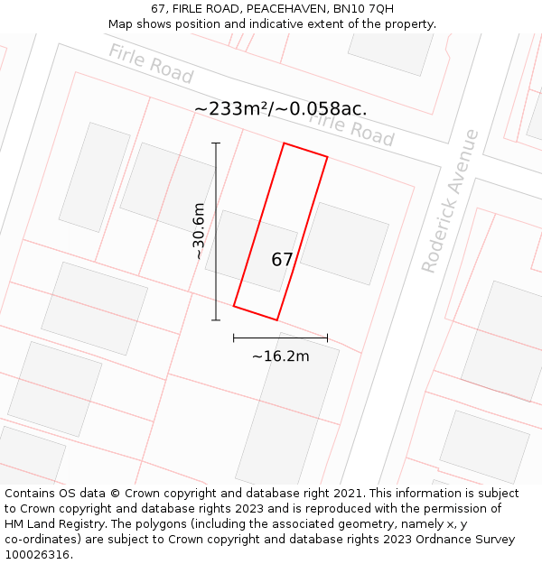 67, FIRLE ROAD, PEACEHAVEN, BN10 7QH: Plot and title map