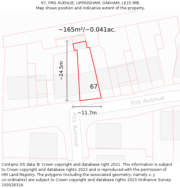 67, FIRS AVENUE, UPPINGHAM, OAKHAM, LE15 9RE: Plot and title map