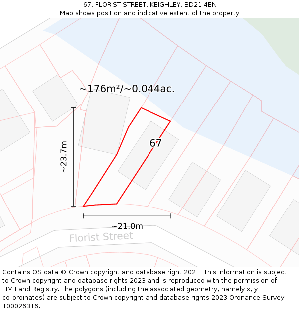 67, FLORIST STREET, KEIGHLEY, BD21 4EN: Plot and title map