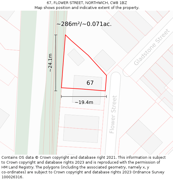 67, FLOWER STREET, NORTHWICH, CW8 1BZ: Plot and title map