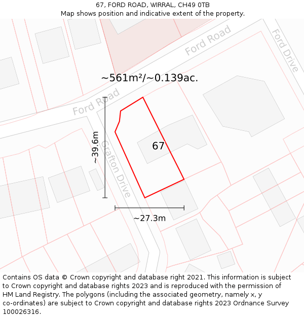 67, FORD ROAD, WIRRAL, CH49 0TB: Plot and title map