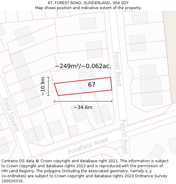 67, FOREST ROAD, SUNDERLAND, SR4 0DY: Plot and title map