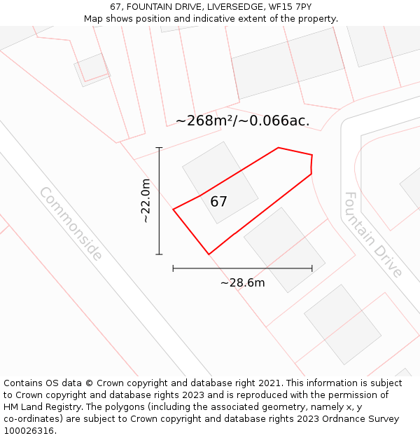 67, FOUNTAIN DRIVE, LIVERSEDGE, WF15 7PY: Plot and title map