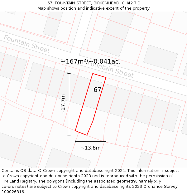 67, FOUNTAIN STREET, BIRKENHEAD, CH42 7JD: Plot and title map