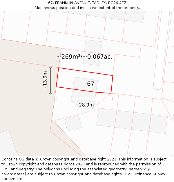 67, FRANKLIN AVENUE, TADLEY, RG26 4EZ: Plot and title map