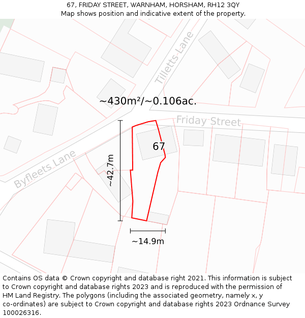 67, FRIDAY STREET, WARNHAM, HORSHAM, RH12 3QY: Plot and title map