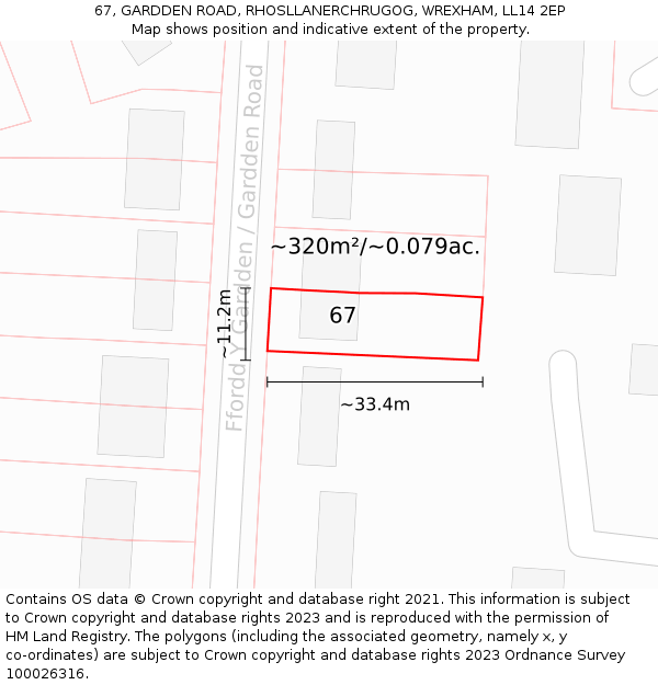 67, GARDDEN ROAD, RHOSLLANERCHRUGOG, WREXHAM, LL14 2EP: Plot and title map