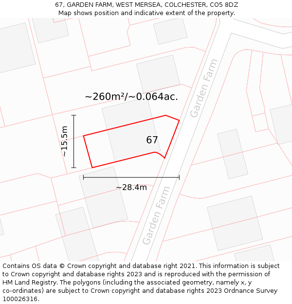 67, GARDEN FARM, WEST MERSEA, COLCHESTER, CO5 8DZ: Plot and title map