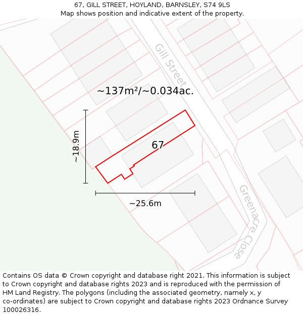 67, GILL STREET, HOYLAND, BARNSLEY, S74 9LS: Plot and title map