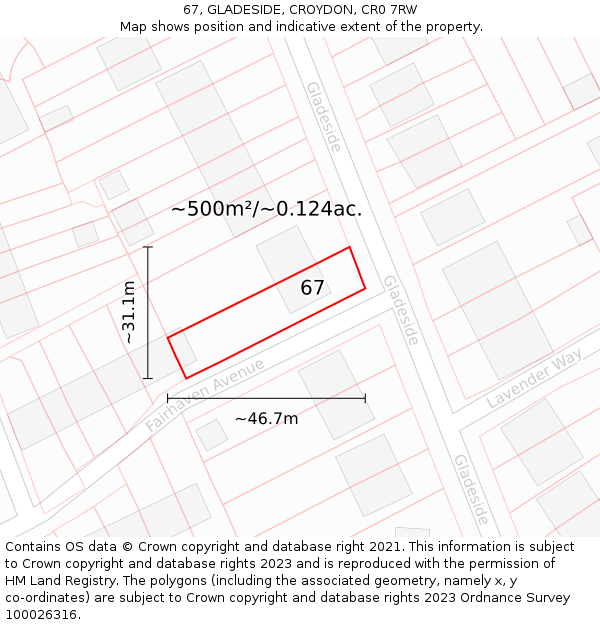 67, GLADESIDE, CROYDON, CR0 7RW: Plot and title map