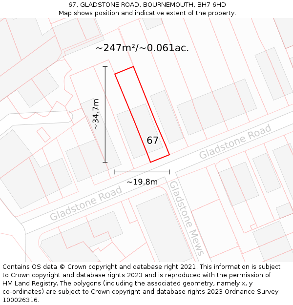 67, GLADSTONE ROAD, BOURNEMOUTH, BH7 6HD: Plot and title map