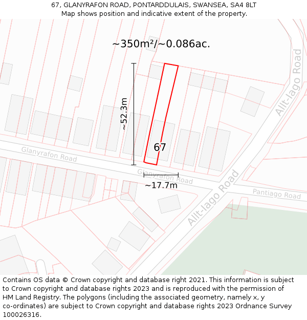 67, GLANYRAFON ROAD, PONTARDDULAIS, SWANSEA, SA4 8LT: Plot and title map