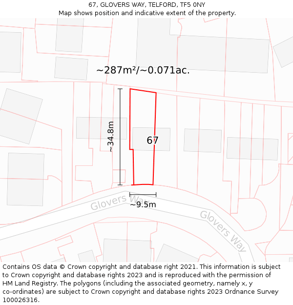 67, GLOVERS WAY, TELFORD, TF5 0NY: Plot and title map