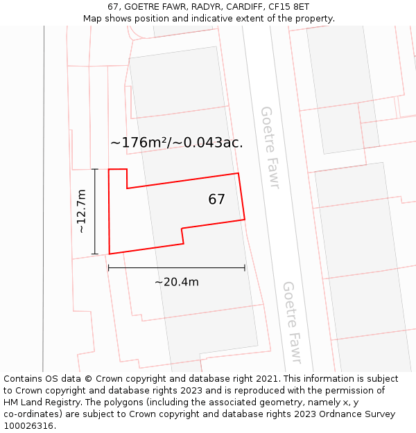 67, GOETRE FAWR, RADYR, CARDIFF, CF15 8ET: Plot and title map