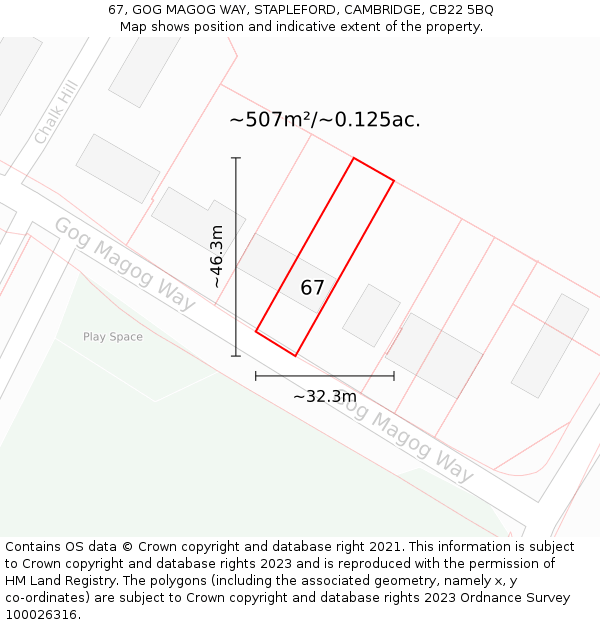 67, GOG MAGOG WAY, STAPLEFORD, CAMBRIDGE, CB22 5BQ: Plot and title map