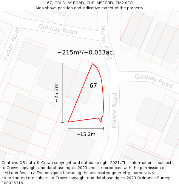 67, GOLDLAY ROAD, CHELMSFORD, CM2 0EQ: Plot and title map