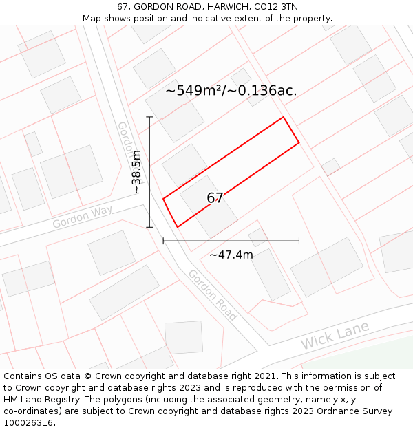 67, GORDON ROAD, HARWICH, CO12 3TN: Plot and title map