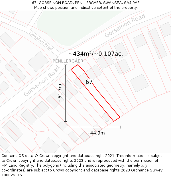 67, GORSEINON ROAD, PENLLERGAER, SWANSEA, SA4 9AE: Plot and title map