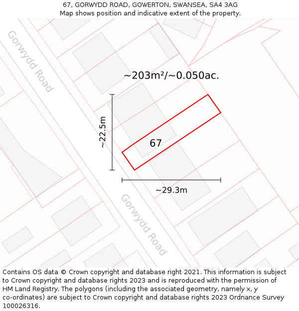 67, GORWYDD ROAD, GOWERTON, SWANSEA, SA4 3AG: Plot and title map