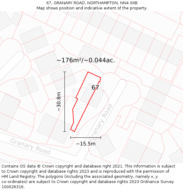 67, GRANARY ROAD, NORTHAMPTON, NN4 0XB: Plot and title map