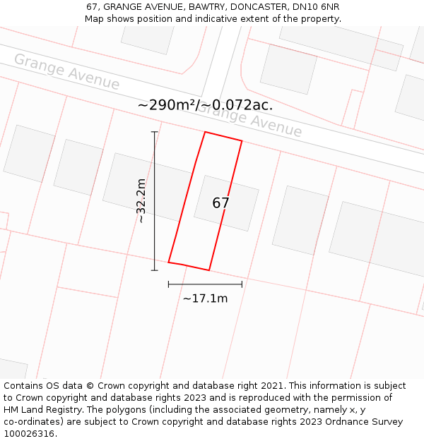 67, GRANGE AVENUE, BAWTRY, DONCASTER, DN10 6NR: Plot and title map