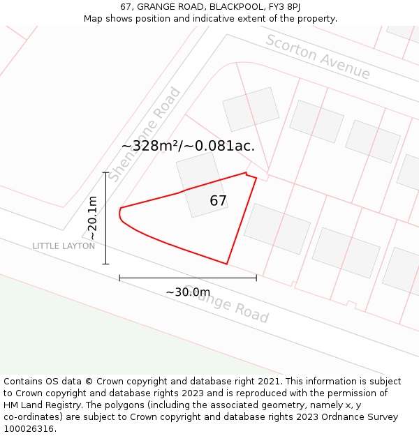 67, GRANGE ROAD, BLACKPOOL, FY3 8PJ: Plot and title map