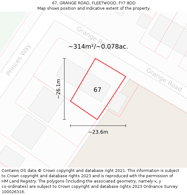 67, GRANGE ROAD, FLEETWOOD, FY7 8DD: Plot and title map