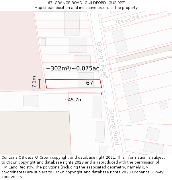 67, GRANGE ROAD, GUILDFORD, GU2 9PZ: Plot and title map