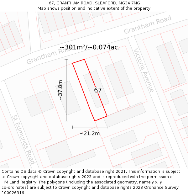 67, GRANTHAM ROAD, SLEAFORD, NG34 7NG: Plot and title map