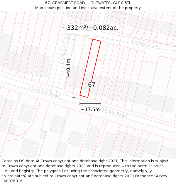 67, GRASMERE ROAD, LIGHTWATER, GU18 5TL: Plot and title map