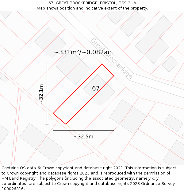 67, GREAT BROCKERIDGE, BRISTOL, BS9 3UA: Plot and title map