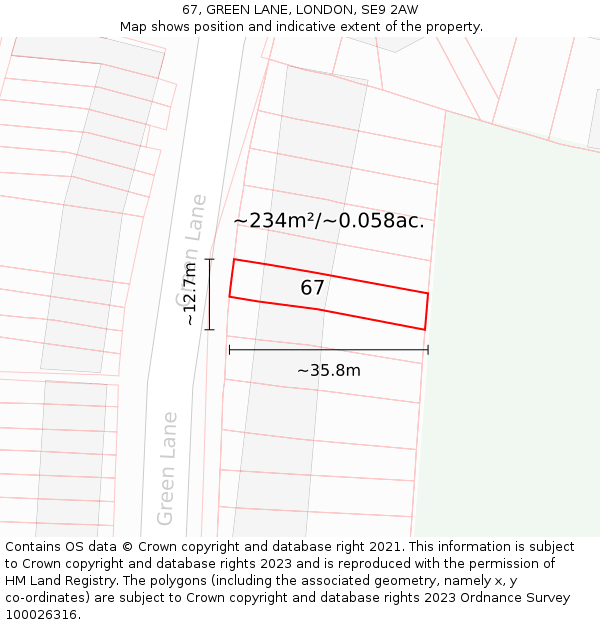 67, GREEN LANE, LONDON, SE9 2AW: Plot and title map