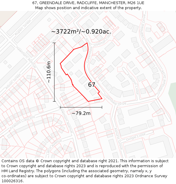 67, GREENDALE DRIVE, RADCLIFFE, MANCHESTER, M26 1UE: Plot and title map