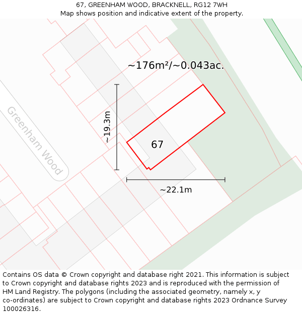 67, GREENHAM WOOD, BRACKNELL, RG12 7WH: Plot and title map