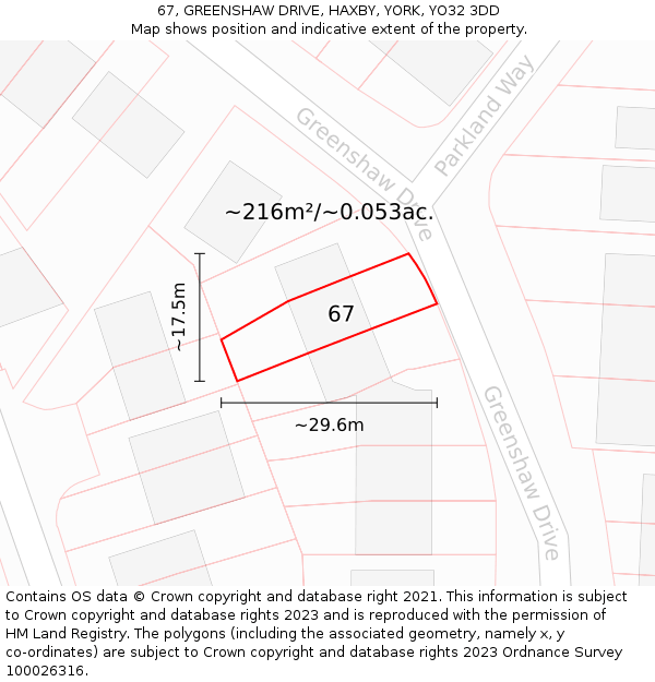 67, GREENSHAW DRIVE, HAXBY, YORK, YO32 3DD: Plot and title map