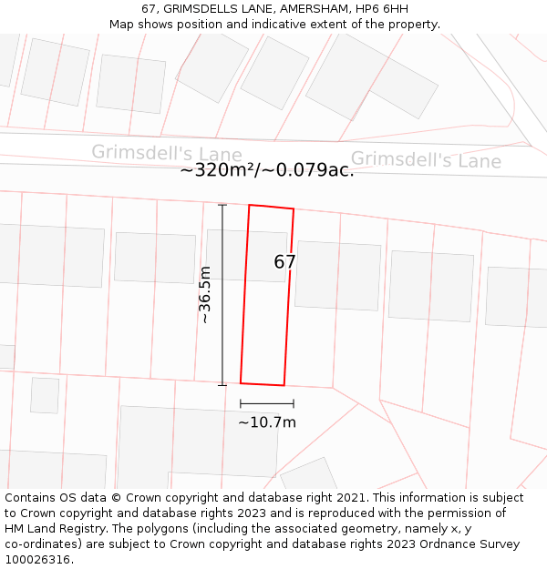 67, GRIMSDELLS LANE, AMERSHAM, HP6 6HH: Plot and title map