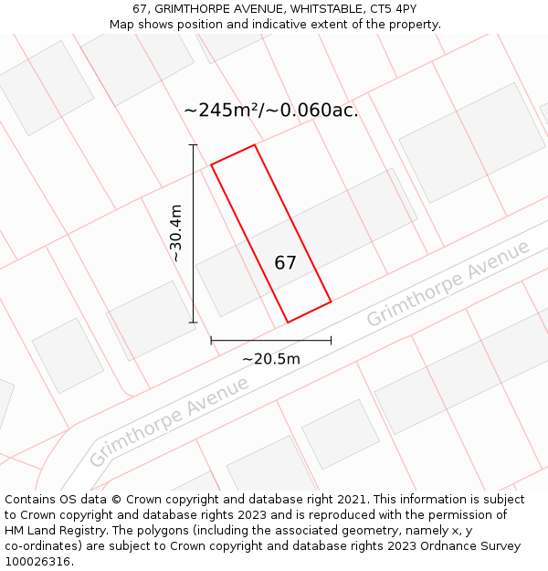 67, GRIMTHORPE AVENUE, WHITSTABLE, CT5 4PY: Plot and title map