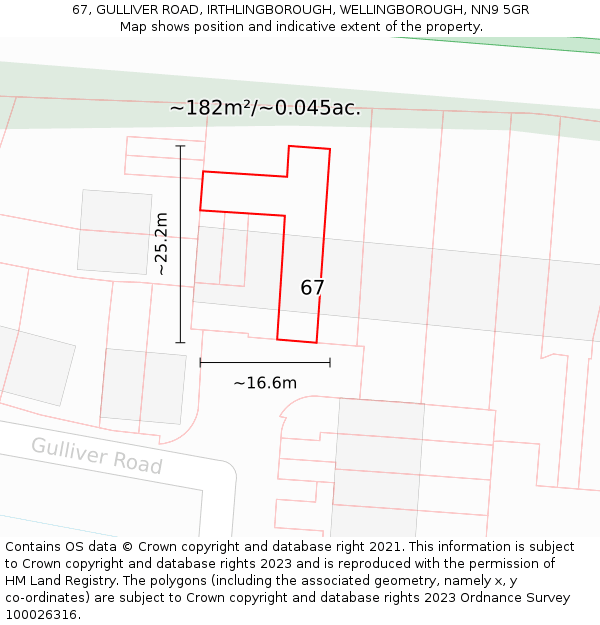 67, GULLIVER ROAD, IRTHLINGBOROUGH, WELLINGBOROUGH, NN9 5GR: Plot and title map