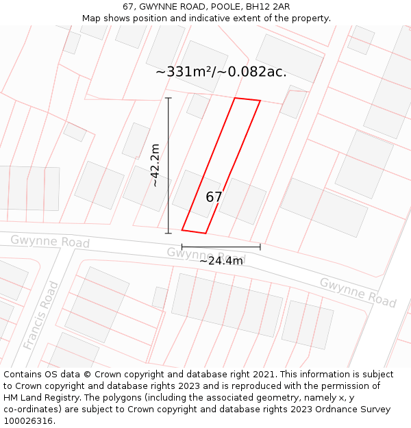 67, GWYNNE ROAD, POOLE, BH12 2AR: Plot and title map