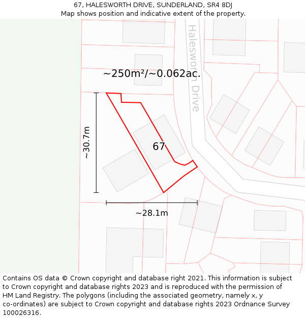 67, HALESWORTH DRIVE, SUNDERLAND, SR4 8DJ: Plot and title map