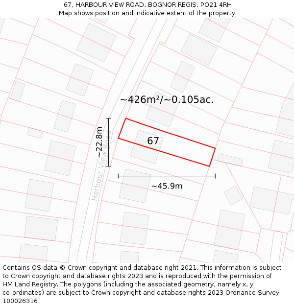 67, HARBOUR VIEW ROAD, BOGNOR REGIS, PO21 4RH: Plot and title map