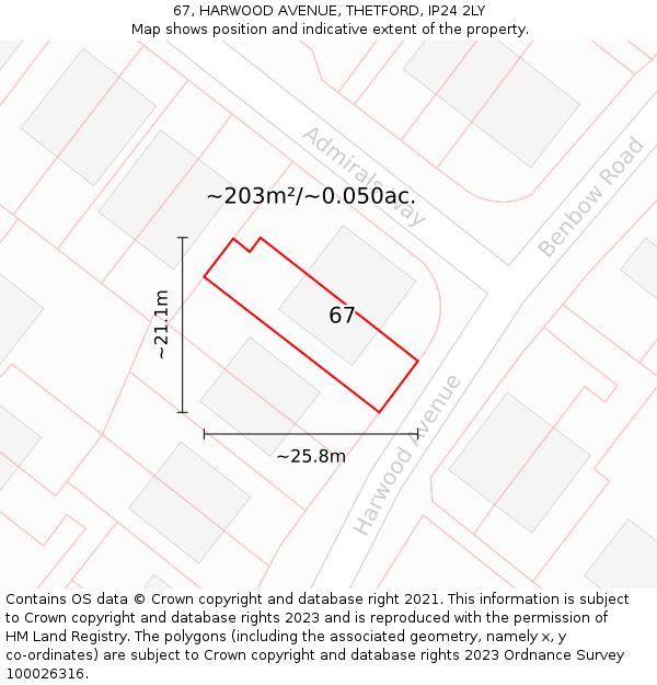 67, HARWOOD AVENUE, THETFORD, IP24 2LY: Plot and title map