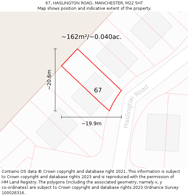 67, HASLINGTON ROAD, MANCHESTER, M22 5HT: Plot and title map