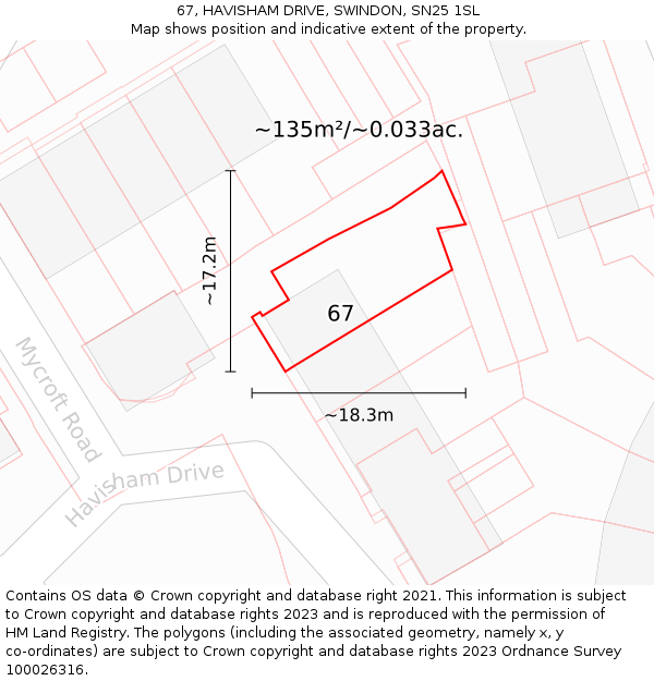 67, HAVISHAM DRIVE, SWINDON, SN25 1SL: Plot and title map