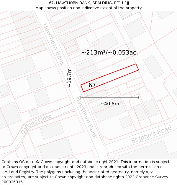 67, HAWTHORN BANK, SPALDING, PE11 1JJ: Plot and title map