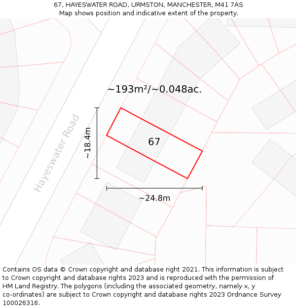 67, HAYESWATER ROAD, URMSTON, MANCHESTER, M41 7AS: Plot and title map