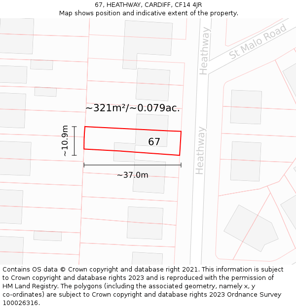 67, HEATHWAY, CARDIFF, CF14 4JR: Plot and title map